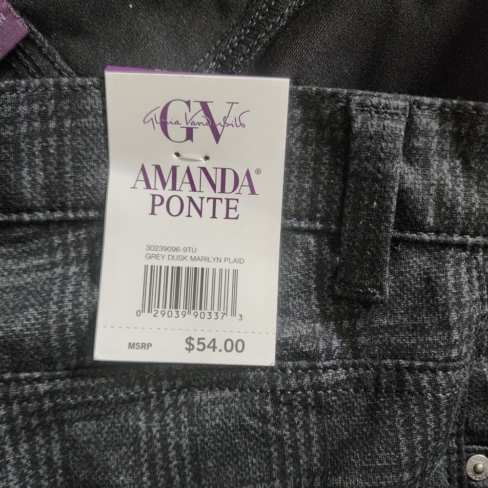 Gloria Vanderbilt Amanda Ponte Pants Gray Black Plaid Stretch Work Office 20W - Picture 5 of 10